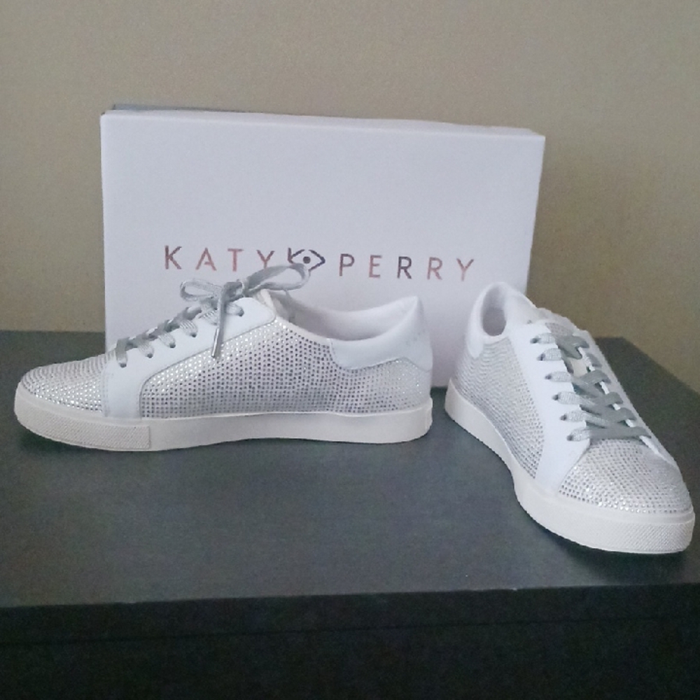 Katy Perry Collections Glittering White Sneakers: The Rizzo- Crystal Stones